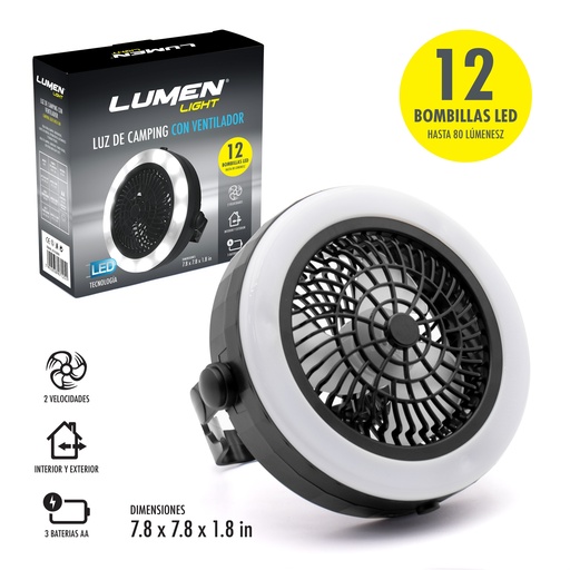 [6-216] LAMPARA LED C/VENTILADOR P/ACAMPAR LUMEN 6-216