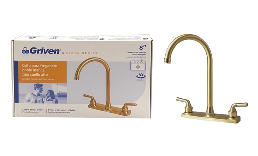 [6-244] LLAVE FREGADERO DOBLE 8" GRIVEN GOLD 6-244