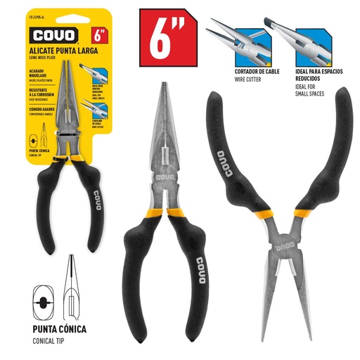 [6-254] ALICATE PUNTA LARGA 6" COVO 6-254