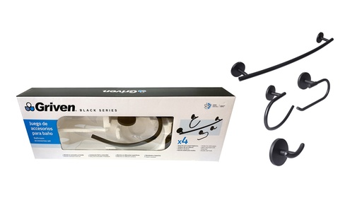 [6-256] ACCESORIO DE BAÑO 4 PZA METALICO GRIVEN BLACK 6-256