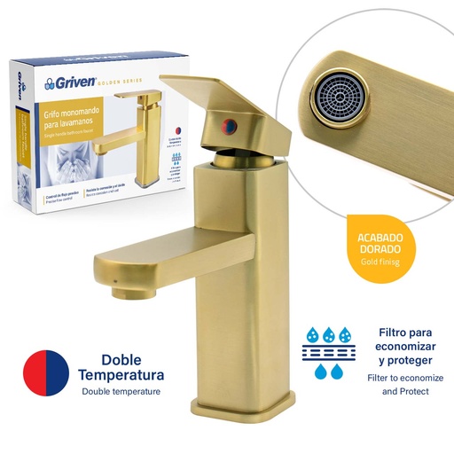 [6-266] LLAVE LAVAMANO MONOMANDO GRIVEN GOLD 6-266