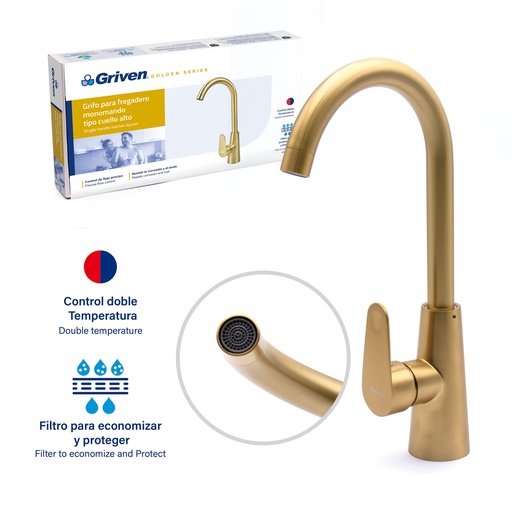 [6-267] LLAVE FREGADERO MONOMANDO GRIVEN GOLD 6-267