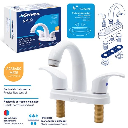 [6-349] LLAVE LAVAMANO DOBLE METALICA GRIVEN WHITE 6-349