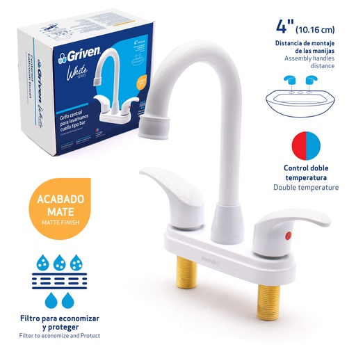 [6-350] LLAVE LAVAMANO DOBLE METALICA GRIVEN WHITE 6-350