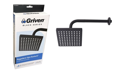 [6-352] REGADERA CUADRADA 6" GRIVEN BLACK 6-352