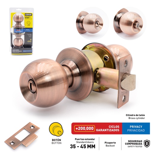 [6-363] [6-363] CERRADURA DE BAÑO POMO BOTON COBRE COVO 6-363