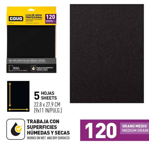 [6-389] LIJA GRANO 120 x UNID (PAQ 5) COVO 6-389