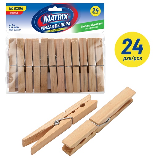 [6-397] PINZA ROPA MADERA x 24 UNID MATRIX 6-397