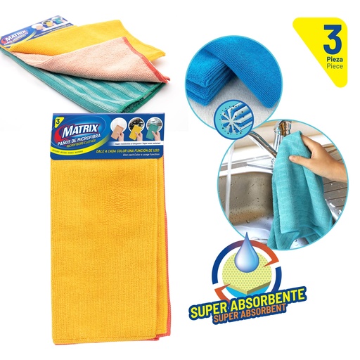 [6-398] PAÑO MICROFIBRA x 3 UNID 28x28cm MATRIX 6-398