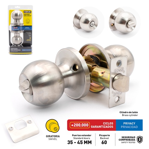 [6-438] CERRADURA DE BAÑO POMO SWITCH PLATA COVO 6-438