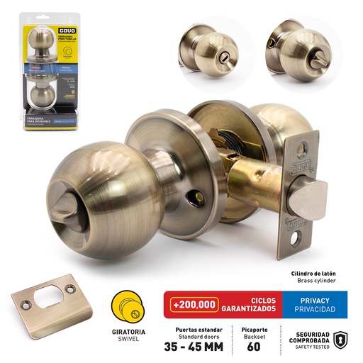[6-440] [6-440] CERRADURA DE BAÑO POMO SWITCH BRONCE COVO 6-440
