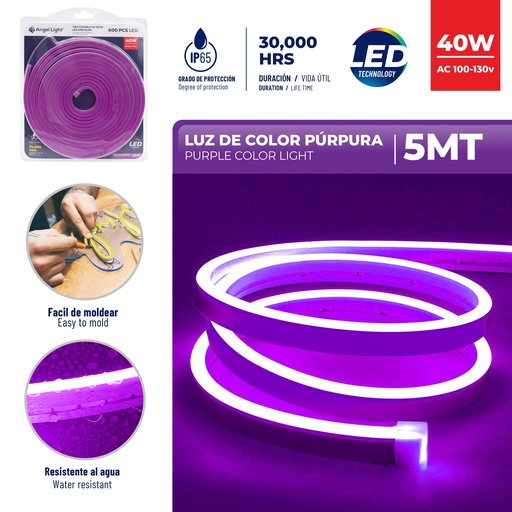 [6-445] CINTA LED PURPURA 5 MTS x 40W C/TRANSF ANGEL LIGHT 6-445