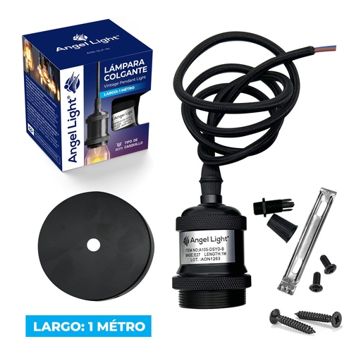 [6-473] [6-473] LAMPARA COLGANTE 1MT NEGRO MATE ANGEL LIGHT 6-473