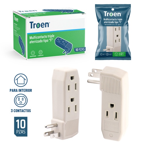 [6-564] ADAPTADOR TRIPLE TIPO F BLANCO TROEN 6-564
