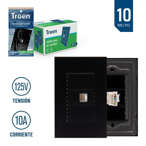[6-604] TOMA P/RED RJ45 NEGRA TROEN 6-604
