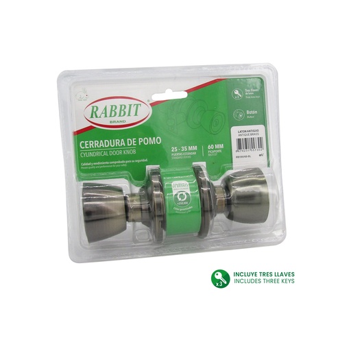 [6-641] CERRADURA DE POMO LATON ANTIGUO RABBIT 6-641