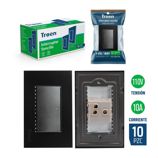 [6-704] [6-704] INTERRUPTOR SENCILLO NEGRO 3 WAY TROEN 6-704