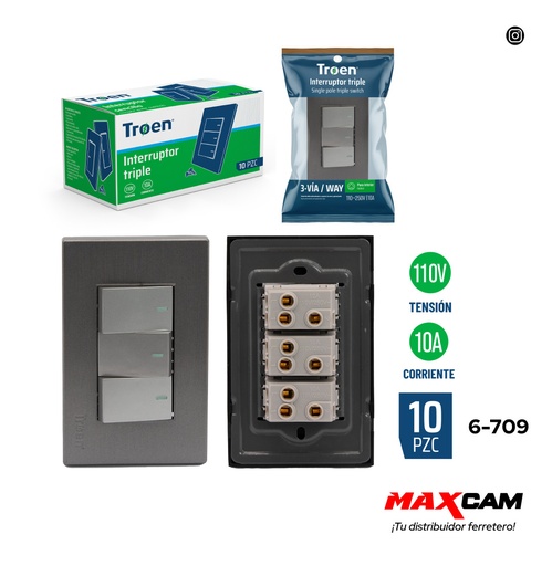 [6-709] INTERRUPTOR TRIPLE GRIS 3 WAY TROEN 6-709