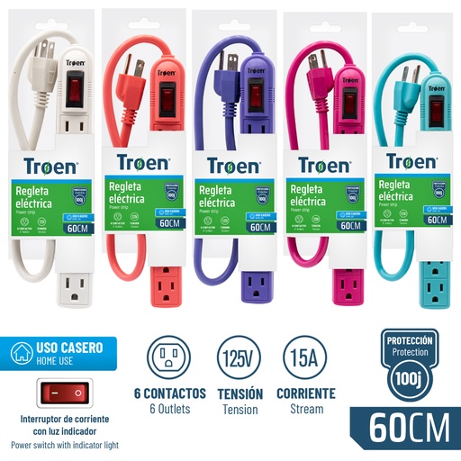 [6-730] REGLETA 6 TOMAS MULTICOLOR TROEN 6-730