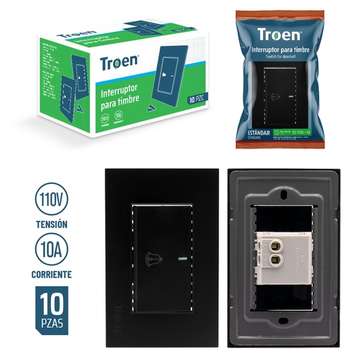 [6-759] [6-759] INTERRUPTOR P/TIMBRE NEGRO TROEN 6-759