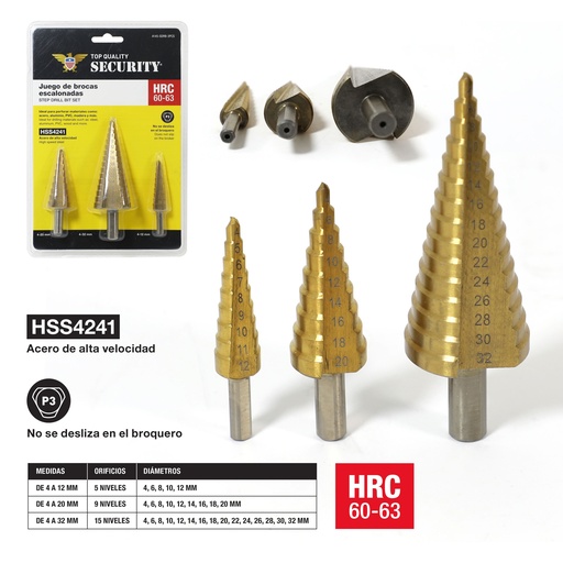 [6-769] MECHA CONICA ESCANOLADA 3 PCS SECURITY 6-769