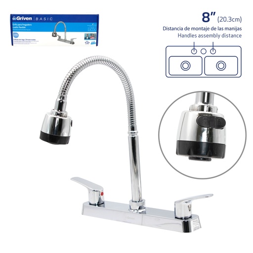 [6-780] LLAVE FREGADERO DOBLE FLEXIBLE 8" GRIVEN 6-780