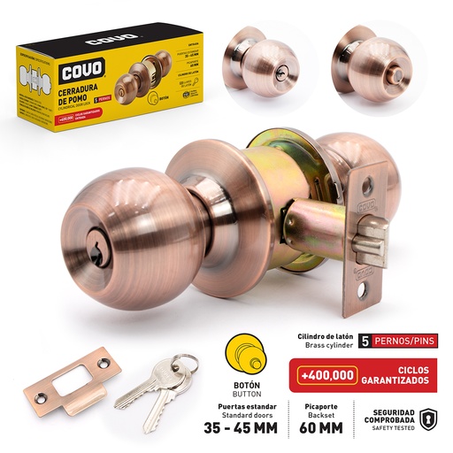 [6-815] CERRADURA DE POMO BOTON COBRE COVO 6-815