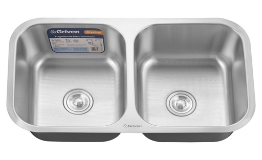 [6-819] FREGADERO ACERO INOX DOBLE BAJO TOPE 82X46CM GRIVEN 6-819