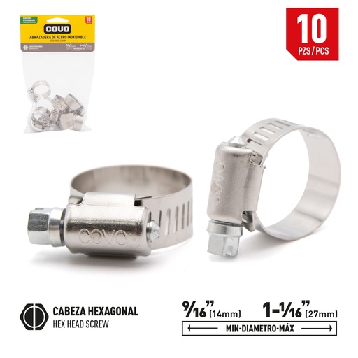 [6-824] [6-824] ABRAZADERAS 9/16" - 1 1/16" x 10 UNID COVO 6-824