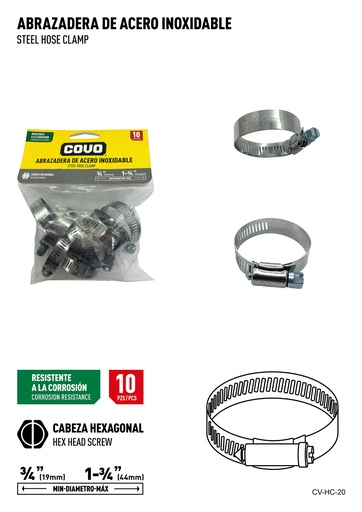 [6-827] ABRAZADERAS 3/4" - 1 3/4" x 10 UNID COVO 6-827