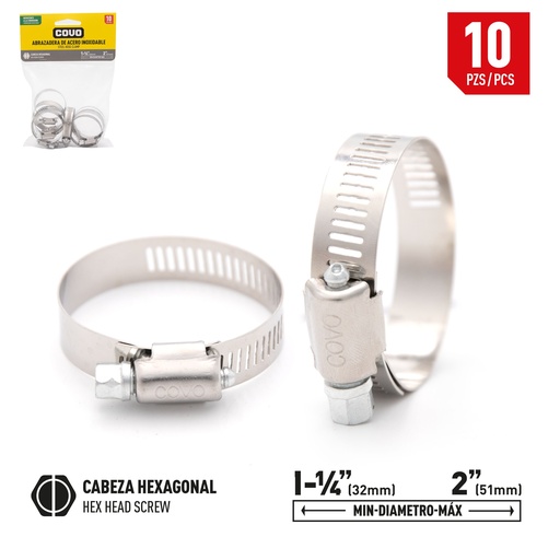[6-828] ABRAZADERAS 1 1/4" - 2" x 10 UNID COVO 6-828