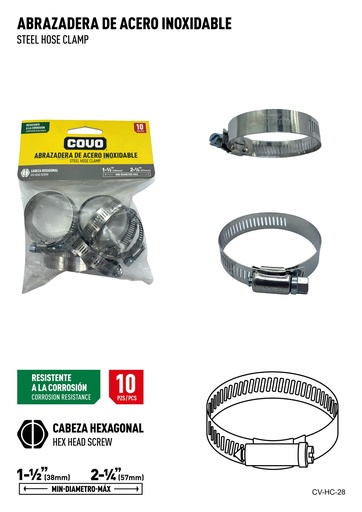 [6-829] [6-829] ABRAZADERAS 1 1/2" - 2 1/4" x 10 UNID COVO 6-829