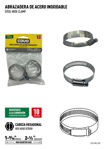 [6-830] ABRAZADERAS 1 9/16" - 2 1/2" x 5 UNID COVO 6-830