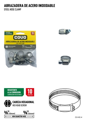 [6-832] [6-832] ABRAZADERAS 3/8" - 5/8" x 10 UNID COVO 6-832