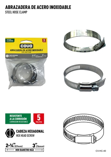 [6-833] ABRAZADERAS 2 1/4" - 3" x 5 UNID COVO 6-833