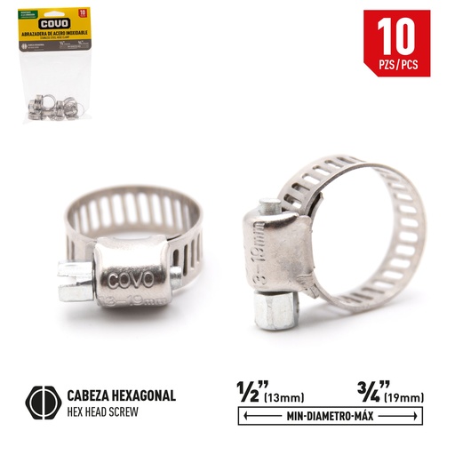 [6-834] ABRAZADERAS 1/2" - 3/4" x 10 UNID COVO 6-834