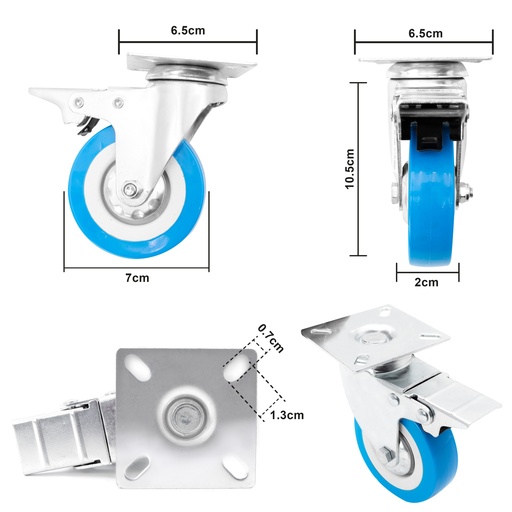 [6-865] RUEDA GIRATORIA C/FRENO AZUL 3" x UNID SECURITY 6-865