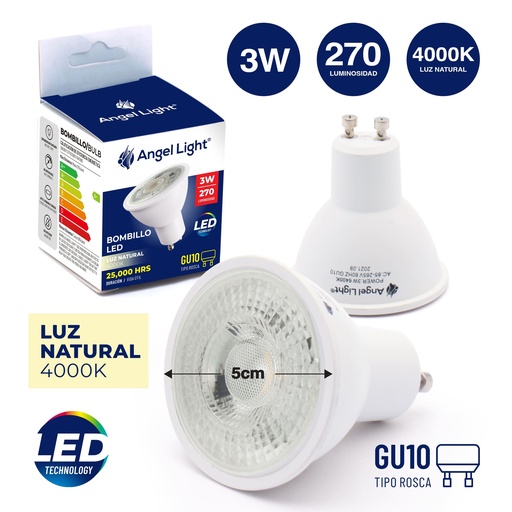 [6-884] BOMBILLO LED GU10 LUZ NATURAL 3W ANGEL LIGHT 6-884