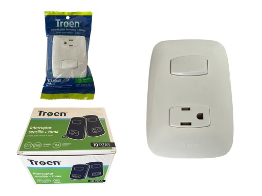[6-887] [6-887] INTERRUPTOR SENCILLO + TOMA BLANCO TROEN 6-887