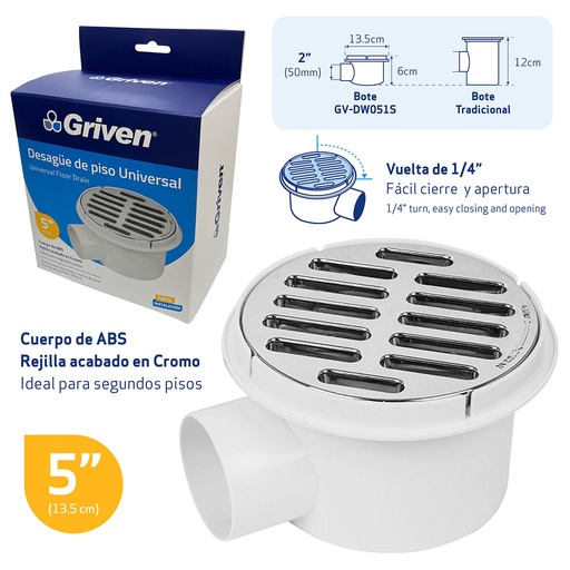 [6-911] REJILLA CROMADA LATERAL RED 5" GRIVEN 6-911