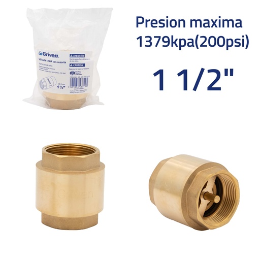 [6-916] VALVULA CHECK BRONCE x 1 1/2" ASIENTO BRONCE 6-916