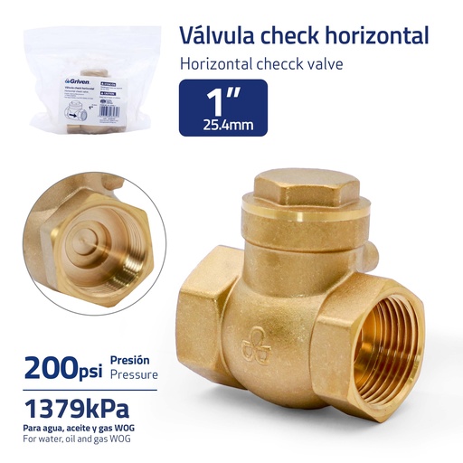 [6-917] VALVULA CHECK HORIZONTAL BRONCE x 1" GRIVEN 6-917