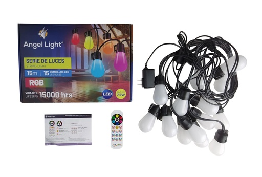 [6-989] EXTENSION BOMBILLOS MULTICOLOR x 15 MTS 15 UNID ANGEL L 6-989