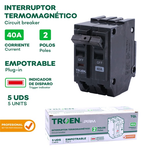 [10-248] BREAKER P/EMPOTRAR PRO 2P x 40 AMP TROEN 10-248