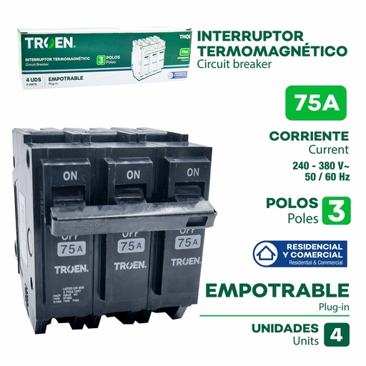 [9-789] BREAKER PARA EMPOTRAR 3x75A TROEN 9-789