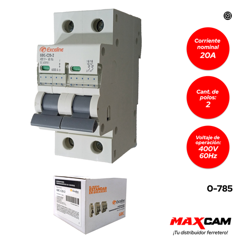 [0-785] BREAKER TERMOMAGNETICO 2P x 20 AMP EXCELINE 0-785