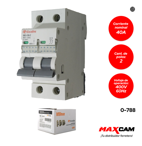 [0-788] BREAKER TERMOMAGNETICO 2P x 40 AMP EXCELINE 0-788
