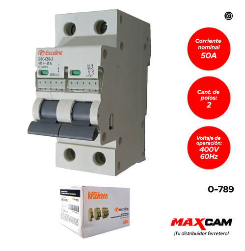 [0-789] BREAKER TERMOMAGNETICO 2P x 50 AMP EXCELINE 0-789