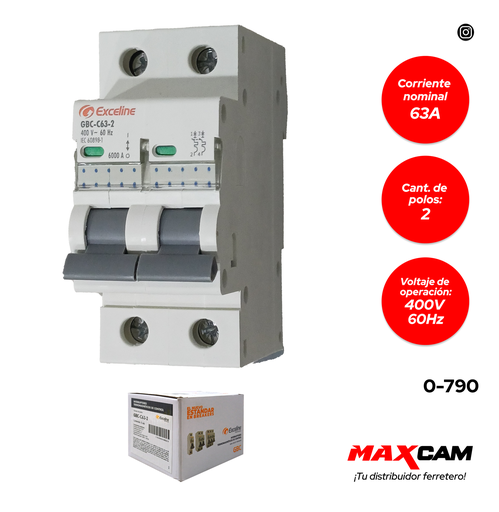 [0-790] [0-790] BREAKER TERMOMAGNETICO 2P x 63 AMP EXCELINE 0-790