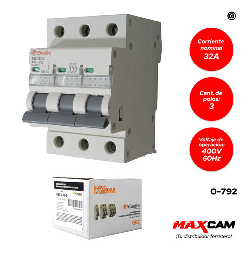 [0-792] [0-792] BREAKER TERMOMAGNETICO 3P x 32 AMP EXCELINE 0-792